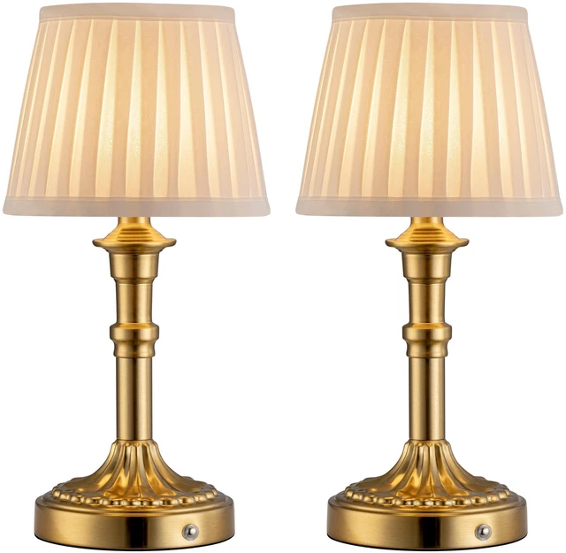Main image of Gold Cordless Table Lamps Set of 2, Beige Fabric Shade Small Desk Lamp Portables 4000mAh Battery Powered, LED Lighting, 2700K Stepless Dimmable, Light for Living Room, Dining Room, Bedroom