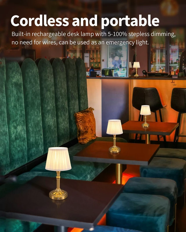 Alt view image 3 of 7 - Gold Cordless Table Lamps Set of 2, Beige Fabric Shade Small Desk Lamp Portables 4000mAh Battery Powered, LED Lighting, 2700K Stepless Dimmable, Light for Living Room, Dining Room, Bedroom