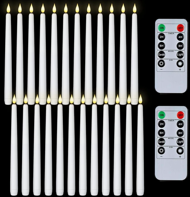 Main image of 11 inches White LED Taper Candles, 24 Pcs Flameless Taper Candles with Remote Timer Dimmer, Plastic Battery Operated Candlesticks with Flickering Flame for Halloween Christmas Wedding Party