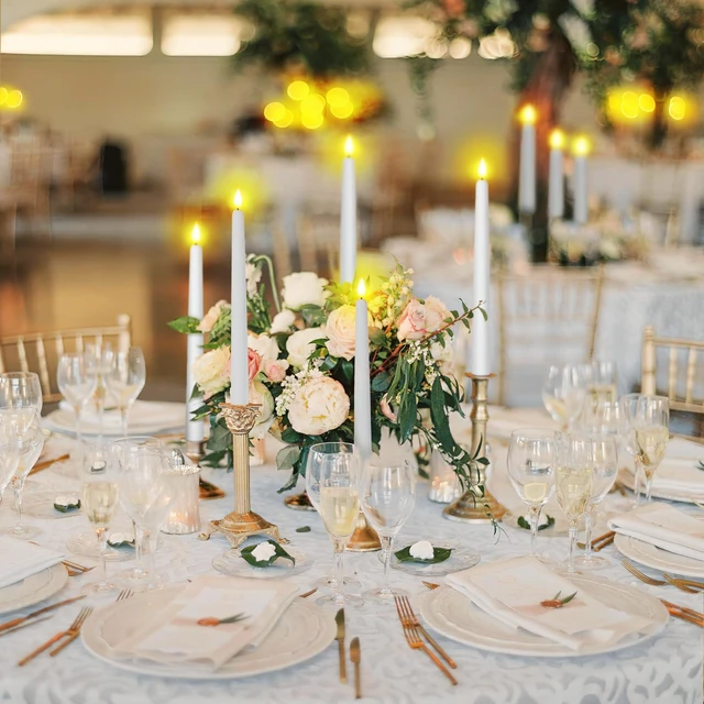 Alt view image 2 of 7 - 11 inches White LED Taper Candles, 24 Pcs Flameless Taper Candles with Remote Timer Dimmer, Plastic Battery Operated Candlesticks with Flickering Flame for Halloween Christmas Wedding Party