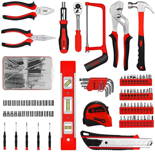 Alt view image 3 of 7 - Tool Set:228 Piece Home Tool Kit, Household Basic Repair Tool Set Comes with Plastic Storage Case, Socket Wrench Set for Car-Red