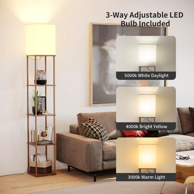 Alt view image 2 of 7 - 5 Tier Floor Lamp with Shelves, Standing Lamps for Living Room 3 CCT LED Bulb Include, 70" Tall Corner Shelf Lamp, Display Bookshelf, Modern Style for Bedroom, Office, Home Decor