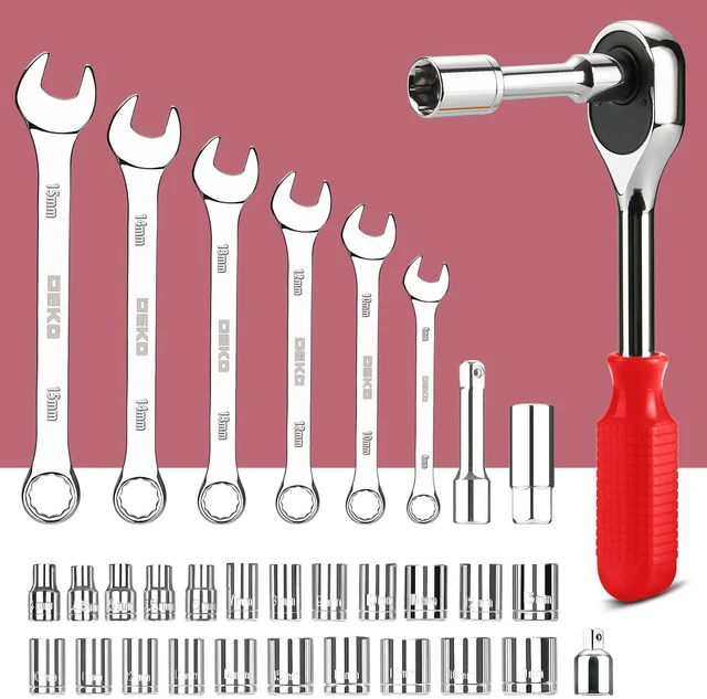 Alt view image 5 of 7 - Tool Set:228 Piece Home Tool Kit, Household Basic Repair Tool Set Comes with Plastic Storage Case, Socket Wrench Set for Car-Red