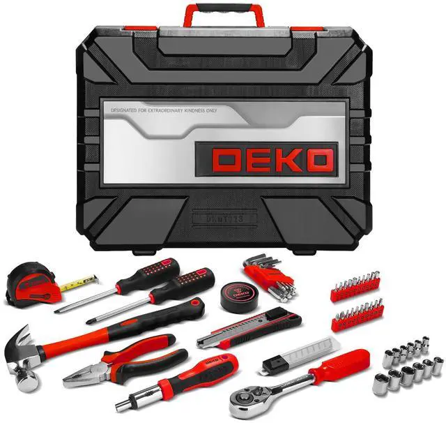 Alt view image 6 of 7 - Tool Set:228 Piece Home Tool Kit, Household Basic Repair Tool Set Comes with Plastic Storage Case, Socket Wrench Set for Car-Red