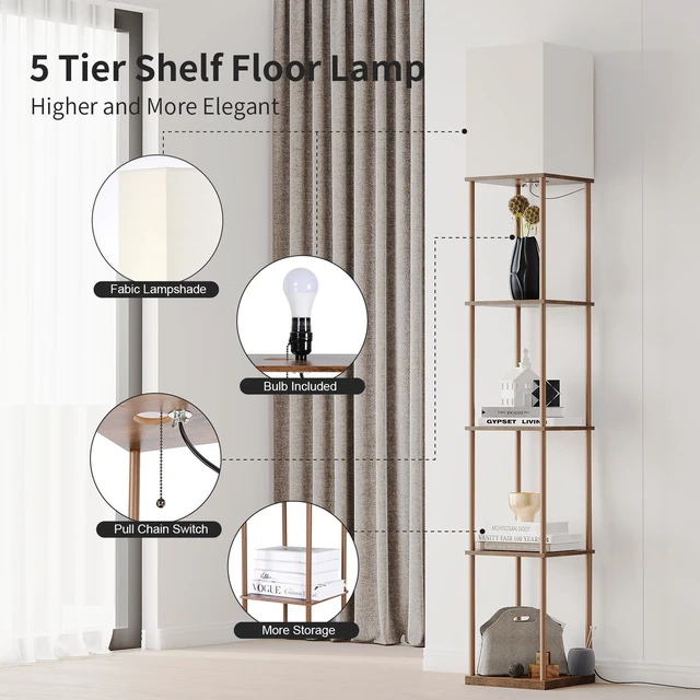 Alt view image 4 of 7 - 5 Tier Floor Lamp with Shelves, Standing Lamps for Living Room 3 CCT LED Bulb Include, 70" Tall Corner Shelf Lamp, Display Bookshelf, Modern Style for Bedroom, Office, Home Decor