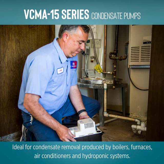 Alt view image 7 of 7 - VCMA-15ULT 115 Volt, 65 GPH, 1/50 HP Automatic Condensate Removal Pump with Tubing (no safety switch), Black/White, 554411