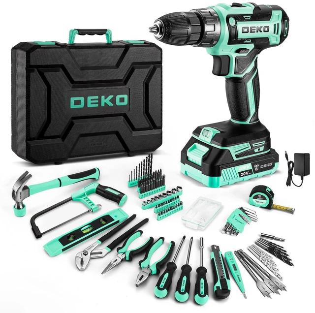 Main image of Drill Tool Kit Set: 20V Cordless Power Drill Tool Box with Battery Electric Drill Driver for Men Home Hand Repair Basic Toolbox Tools Sets Drills Case, Turquoise
