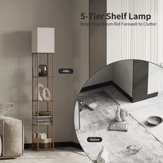Alt view image 5 of 7 - 5 Tier Floor Lamp with Shelves, Standing Lamps for Living Room 3 CCT LED Bulb Include, 70" Tall Corner Shelf Lamp, Display Bookshelf, Modern Style for Bedroom, Office, Home Decor