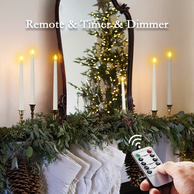 Alt view image 3 of 7 - 11 inches White LED Taper Candles, 24 Pcs Flameless Taper Candles with Remote Timer Dimmer, Plastic Battery Operated Candlesticks with Flickering Flame for Halloween Christmas Wedding Party