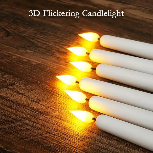 Alt view image 5 of 7 - 11 inches White LED Taper Candles, 24 Pcs Flameless Taper Candles with Remote Timer Dimmer, Plastic Battery Operated Candlesticks with Flickering Flame for Halloween Christmas Wedding Party