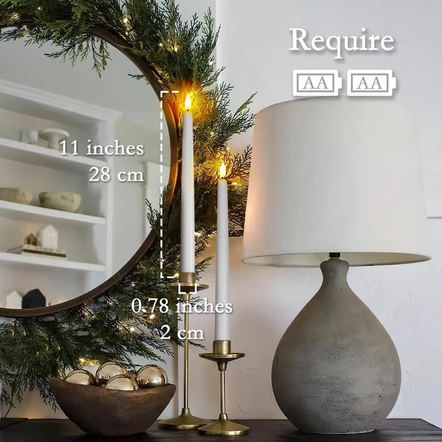 Alt view image 4 of 7 - 11 inches White LED Taper Candles, 24 Pcs Flameless Taper Candles with Remote Timer Dimmer, Plastic Battery Operated Candlesticks with Flickering Flame for Halloween Christmas Wedding Party