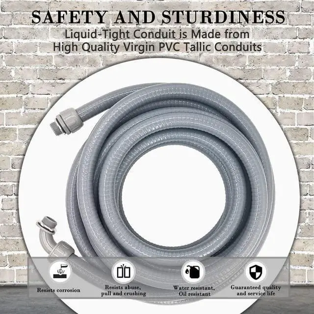 Alt view image 4 of 7 - 1/2 inch 100Ft Liquid-Tight Conduit Kit, Flexible Non Metallic Electrical Conduit, with 6 Straight and 5 Angle Fittings Included. 1/2" Dia