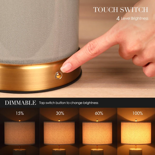 Alt view image 3 of 7 - OBright Dune - Battery Powered Table Lamp, Rechargeable Cordless Ceramic Lamp, Full-Size 19.5 Inch Height, Dimmable, Smart Safety Protection, Type-C Fast Charging, LED Bulb Included, Stone Grey