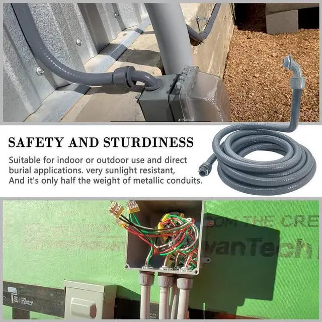 Alt view image 5 of 7 - 1/2 inch 100Ft Liquid-Tight Conduit Kit, Flexible Non Metallic Electrical Conduit, with 6 Straight and 5 Angle Fittings Included. 1/2" Dia
