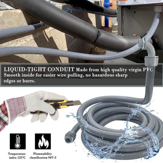 Alt view image 6 of 7 - 1/2 inch 100Ft Liquid-Tight Conduit Kit, Flexible Non Metallic Electrical Conduit, with 6 Straight and 5 Angle Fittings Included. 1/2" Dia