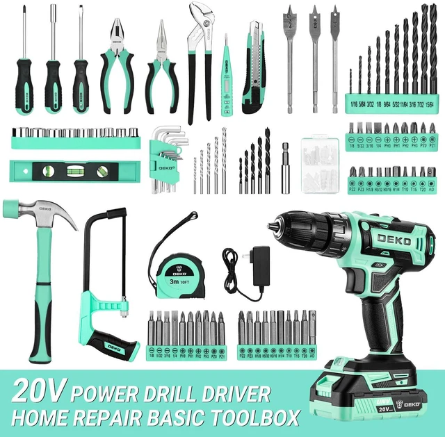 Alt view image 2 of 7 - Drill Tool Kit Set: 20V Cordless Power Drill Tool Box with Battery Electric Drill Driver for Men Home Hand Repair Basic Toolbox Tools Sets Drills Case, Turquoise