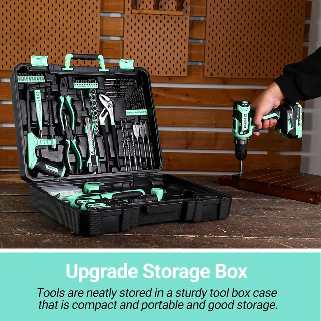 Alt view image 6 of 7 - Drill Tool Kit Set: 20V Cordless Power Drill Tool Box with Battery Electric Drill Driver for Men Home Hand Repair Basic Toolbox Tools Sets Drills Case, Turquoise