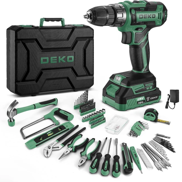 Main image of Green Drill Tool Kit Set: 20V Cordless Power Drill Tool Box with Battery Electric Drill Driver for Men Home Hand Repair Basic Toolbox Tools Sets Drills Case