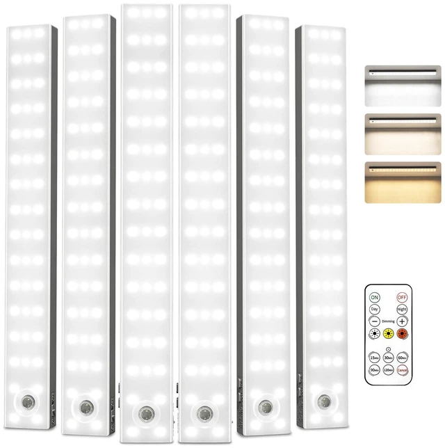 Main image of 13inch Under Cabinet Lighting, 3200mAh Rechargeable Wireless Motion Sensor Lights, 96 LEDs, 3 Color Temps, Dimmable, Timer, Magnetic, with Remote for Kitchen (6 Pack)