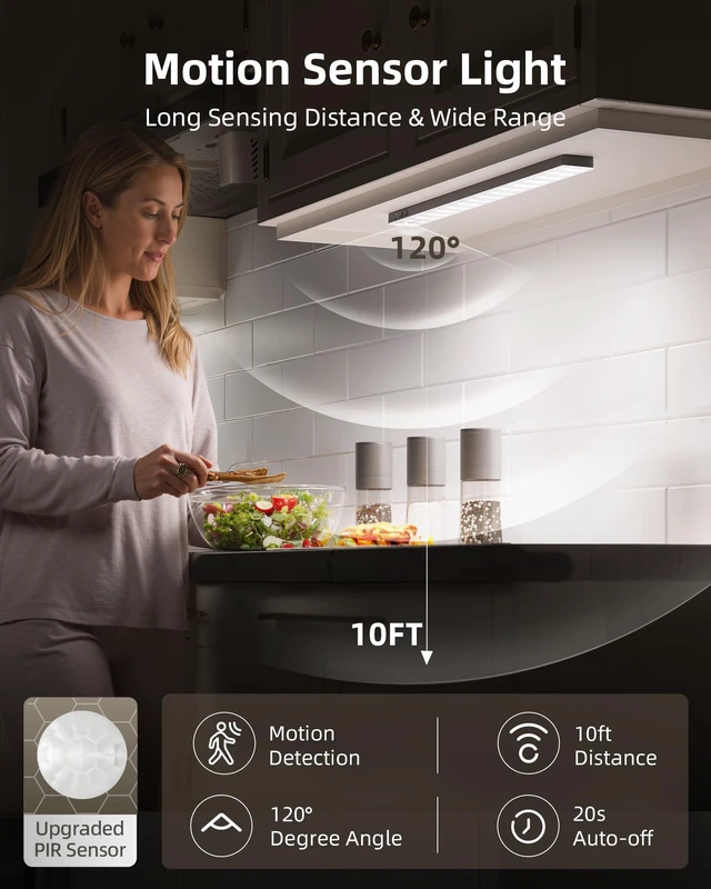 Alt view image 2 of 7 - 13inch Under Cabinet Lighting, 3200mAh Rechargeable Wireless Motion Sensor Lights, 96 LEDs, 3 Color Temps, Dimmable, Timer, Magnetic, with Remote for Kitchen (6 Pack)