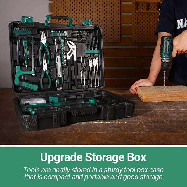 Alt view image 6 of 7 - Green Drill Tool Kit Set: 20V Cordless Power Drill Tool Box with Battery Electric Drill Driver for Men Home Hand Repair Basic Toolbox Tools Sets Drills Case