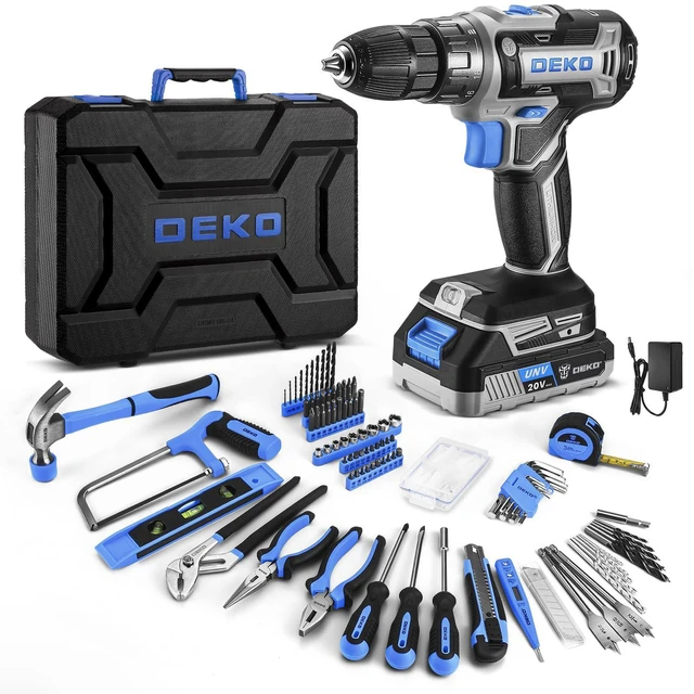 Main image of Blue Drill Tool Kit Set: 20V Cordless Power Drill Tool Box with Battery Electric Drill Driver for Men Home Hand Repair Basic Toolbox Tools Sets Drills Case