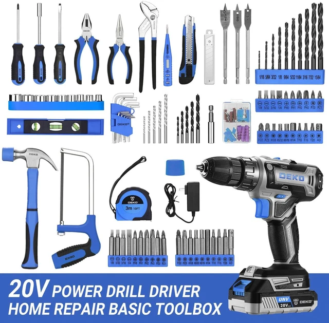 Alt view image 2 of 7 - Blue Drill Tool Kit Set: 20V Cordless Power Drill Tool Box with Battery Electric Drill Driver for Men Home Hand Repair Basic Toolbox Tools Sets Drills Case