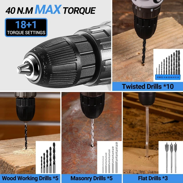 Alt view image 5 of 7 - Blue Drill Tool Kit Set: 20V Cordless Power Drill Tool Box with Battery Electric Drill Driver for Men Home Hand Repair Basic Toolbox Tools Sets Drills Case