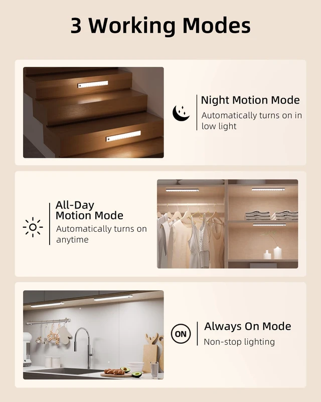 Alt view image 6 of 7 - 13inch Under Cabinet Lighting, 3200mAh Rechargeable Wireless Motion Sensor Lights, 96 LEDs, 3 Color Temps, Dimmable, Timer, Magnetic, with Remote for Kitchen (6 Pack)