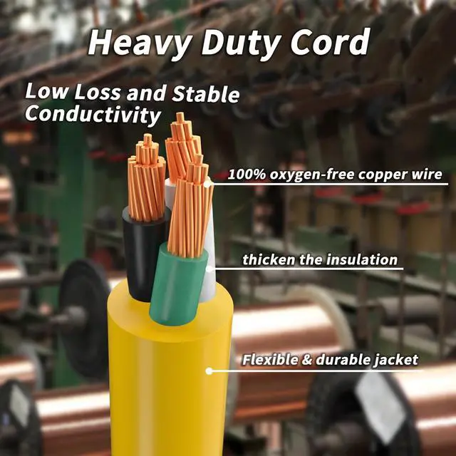 Alt view image 3 of 7 - 100ft 12/3 Outdoor Extension Cord Waterproof with Lighted 12 Gauge SJTW Heavy Duty 15Amp 1875W,3 Prong Cords Flexible Yellow ETL Listed