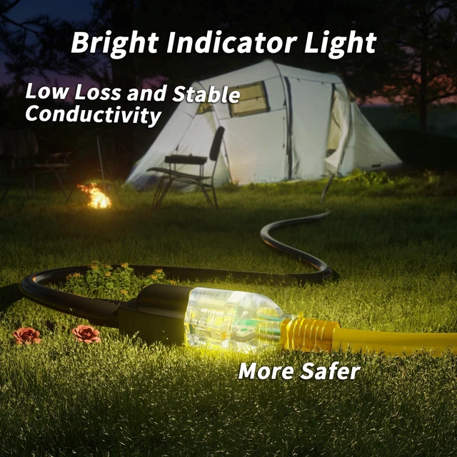 Alt view image 6 of 7 - 100ft 12/3 Outdoor Extension Cord Waterproof with Lighted 12 Gauge SJTW Heavy Duty 15Amp 1875W,3 Prong Cords Flexible Yellow ETL Listed
