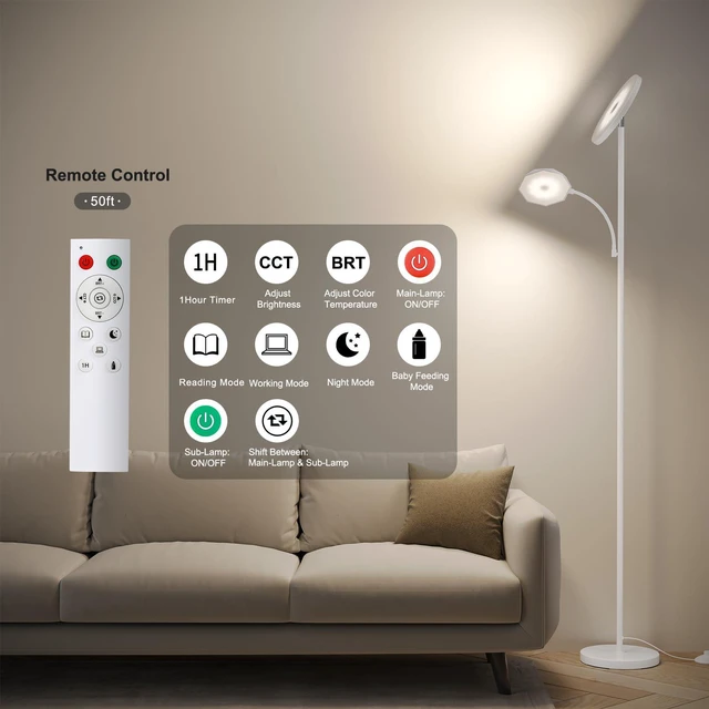 Alt view image 4 of 7 - Floor Lamps for Living RoomLED Standing Lamp with Remote Control 48W/4200LM Super Bright, 69" Tall Floor Lamp with Stepless Dimmable, Modern Torchiere Reading Lamp for Bedroom, Office