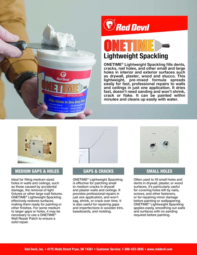 Alt view image 5 of 7 - 0541 ONETIME Lightweight Spackling, 1 Gallon, Made in USA