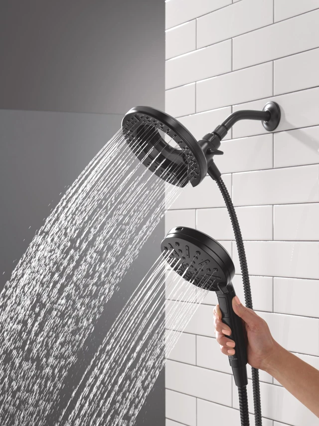Alt view image 6 of 7 - 6-Setting In2ition 2-in-1 Dual Shower Head with Handheld High Pressure ProClean Spray, Matte Black Detachable Shower Head with Hose, 1.75 GPM Flow Rate, Matte Black 75655BL