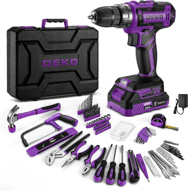 Main image of Drill Tool Kit Set: 20V Cordless Power Drill Tool Box with Battery Electric Drill Driver for Men Home Hand Repair Basic Toolbox Tools Sets Drills Case, Purple