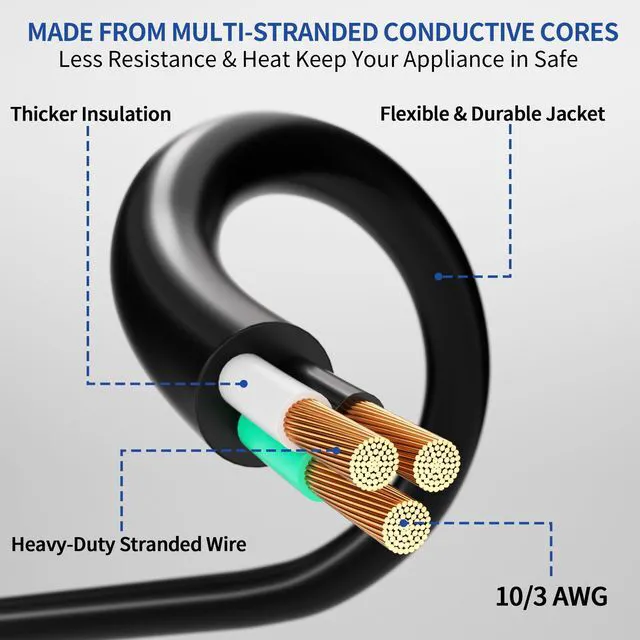 Alt view image 3 of 7 - 50ft Outdoor/Indoor Extension Cord with Lighted 10/3 Gauge, Black 3 Prong, Heavy Duty, SJTW, Waterproof, Flexible Cold-Resistant extension cord for Home, Work or Construction, 15A 125V 1875W