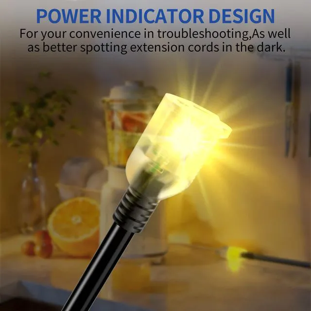 Alt view image 6 of 7 - 50ft Outdoor/Indoor Extension Cord with Lighted 10/3 Gauge, Black 3 Prong, Heavy Duty, SJTW, Waterproof, Flexible Cold-Resistant extension cord for Home, Work or Construction, 15A 125V 1875W
