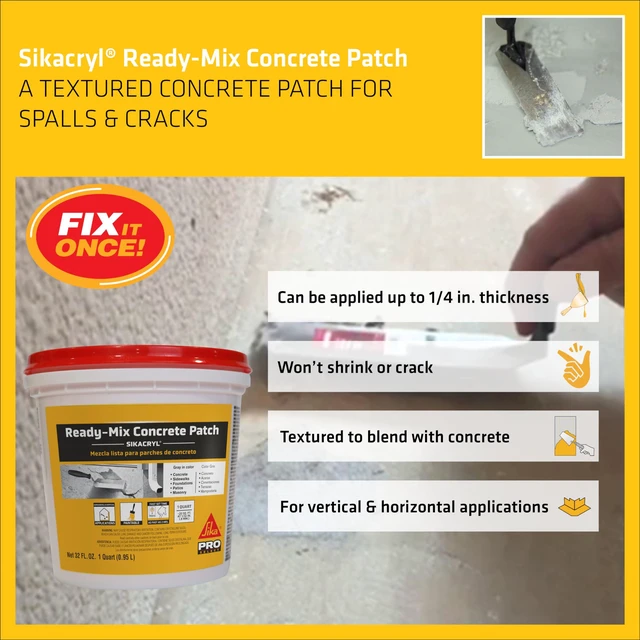 Alt view image 3 of 7 - cryl Ready-Mix Concrete Patch, Gray, Textured, 1 qt (6 Pack) - Durable Repair for Spalls and Cracks in Concrete and Masonry, Easy Cleanup, Acrylic-Based