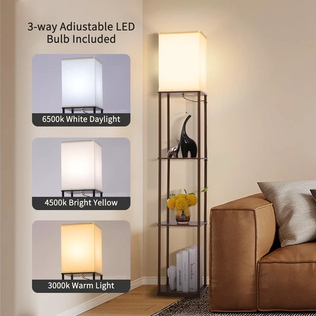 Main image of Floor Lamp with Shelves, Modern Square Standing Lamp with 3 Color Temperature Bulb, Corner Display Bookshelf Lamp for Living Room, Bedroom and Office (Brown-9)