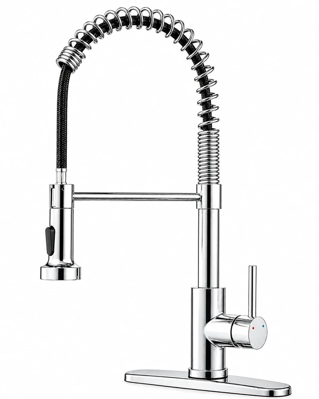Main image of Kitchen Faucet with Pull Down Sprayer, Stainless Steel, Chrome 1 Handle Spring Sink Faucets, Lead-Free Stainless Steel, 1 or 3-Hole with Deck Plate,Farmhouse, RV, Bar, Laundry Room