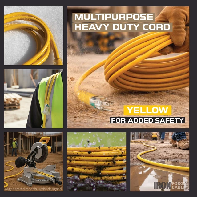 Alt view image 7 of 7 - 2 Pack of 25 Foot Outdoor Extension Cords - 12/3 SJTW Heavy Duty Lighted Yellow Extension Cable with 3 Prong Grounded Plug for Safety, 15 AMP - Great for Garden and Major Appliances