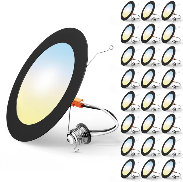 Main image of 24 Pack Retrofit LED Recessed Lighting 6 Inch, 5CCT, Black 2700K/3000K/4000K/5000K/6000K Selectable, Dimmable Flat Can Lights, 1000LM Brightness, 10W, IC & Damp Rated, ETL & FCC