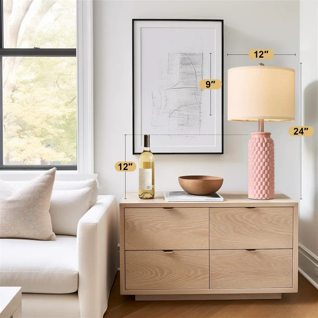 Alt view image 4 of 7 - 24" Modern Ceramic Pink Bedside Lamp Set of 2 Table Lamp for Bedroom Decor Farmhouse Table Lamp for Living Room Office Dorm