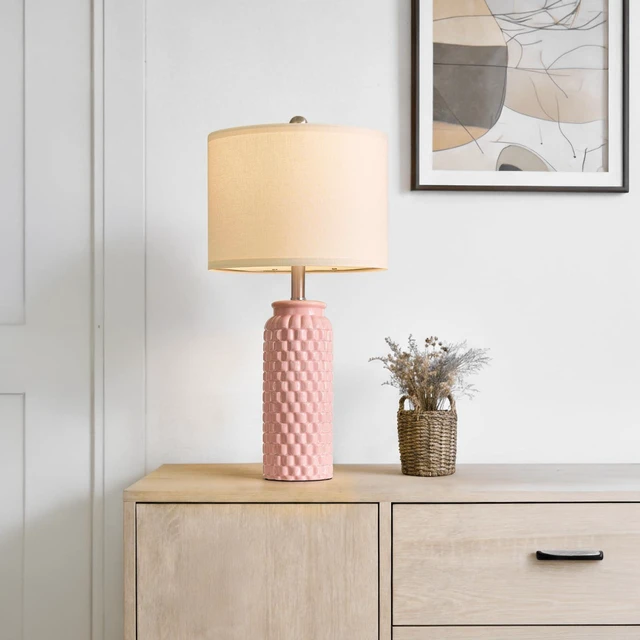 Alt view image 7 of 7 - 24" Modern Ceramic Pink Bedside Lamp Set of 2 Table Lamp for Bedroom Decor Farmhouse Table Lamp for Living Room Office Dorm