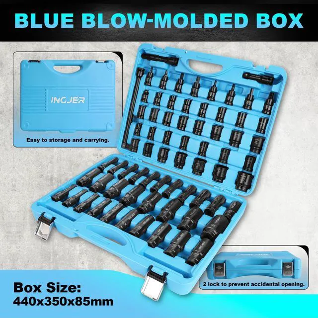 Alt view image 2 of 7 - 1/2" Impact Socket Set,70PCS SAE/Metric, 1-1/4"/10-24mm, CR-MO Alloy Steel 6 Point Cr-MO Alloy Steel for Auto Repair, Easy-to-Read Size Markings, Rugged Construction, Storage Case
