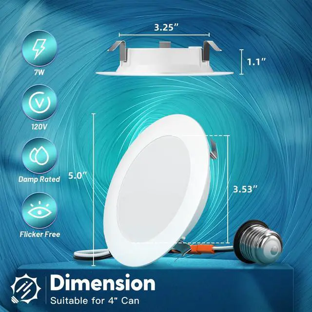 Alt view image 5 of 6 - 24 Pack Retrofit LED Recessed Lighting 4 Inch, 5CCT, White 2700K/3000K/4000K/5000K/6000K Selectable, Dimmable Flat Can Lights, 700LM Brightness, 7W, IC & Damp Rated, ETL & FCC