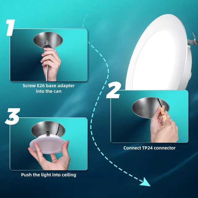 Alt view image 4 of 6 - 24 Pack Retrofit LED Recessed Lighting 4 Inch, 5CCT, White 2700K/3000K/4000K/5000K/6000K Selectable, Dimmable Flat Can Lights, 700LM Brightness, 7W, IC & Damp Rated, ETL & FCC