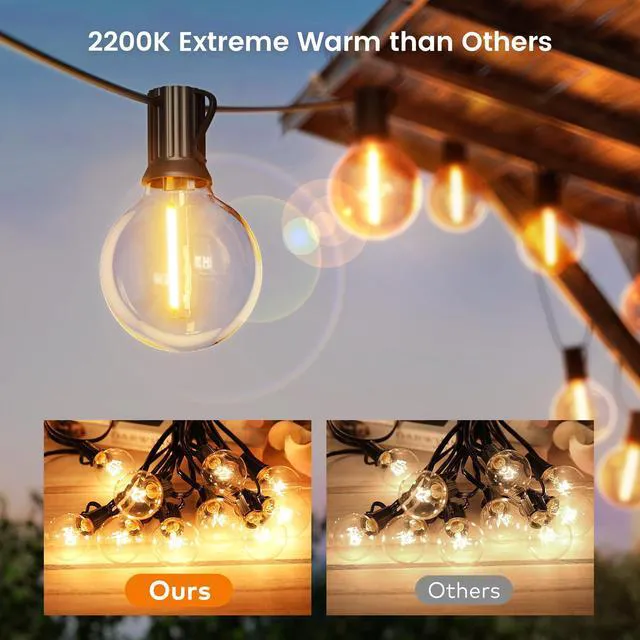 Alt view image 2 of 6 - Outdoor String Lights, 150FT Patio Lights with 70+2 Dimmable Plastic LED G40 Bulbs, 2200K Waterproof Connectable Hanging String for Backyard Cafe Porch Deck E12 Base