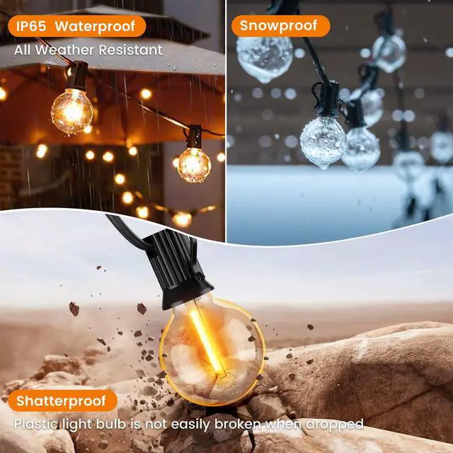 Alt view image 3 of 6 - Outdoor String Lights, 150FT Patio Lights with 70+2 Dimmable Plastic LED G40 Bulbs, 2200K Waterproof Connectable Hanging String for Backyard Cafe Porch Deck E12 Base