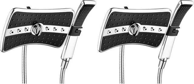 Main image of High Pressure Dual Shower Head Combo, Handheld Showerhead Rainfall Shower Head Combo with Black Face, 60 Inch Long Stainless Steel Shower Hose, Chrome (Pack of 2)